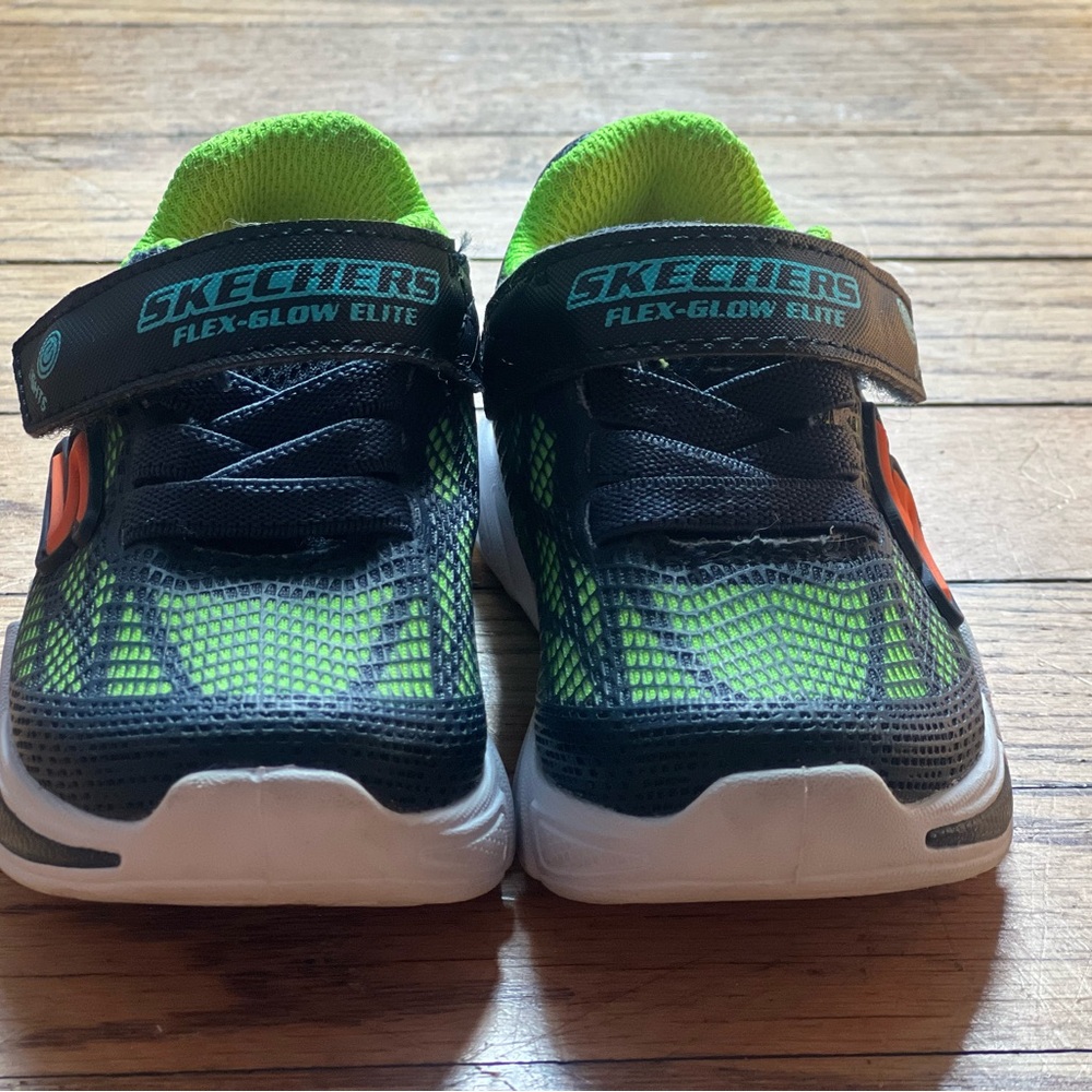 Skechers Kids Flex-Glow Elite Black and Green Sneakers
